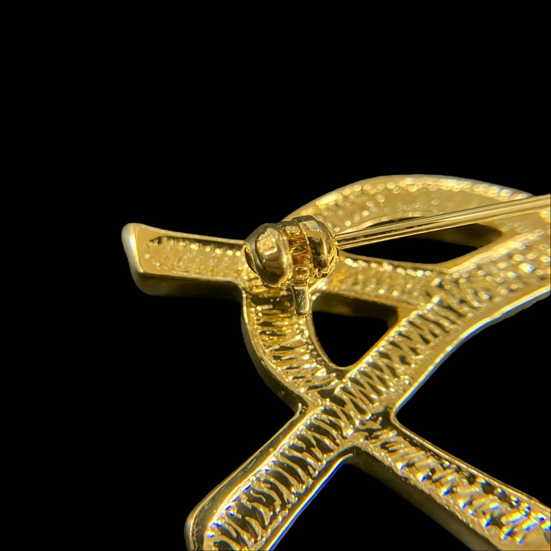 YSL Brooch, Rhinestone, Gold Hardware, Gold Alloy, Diamond Logo