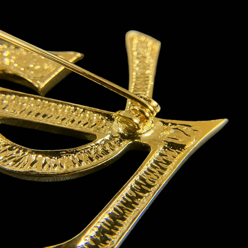 YSL Brooch, Rhinestone, Gold Hardware, Gold Alloy, Diamond Logo