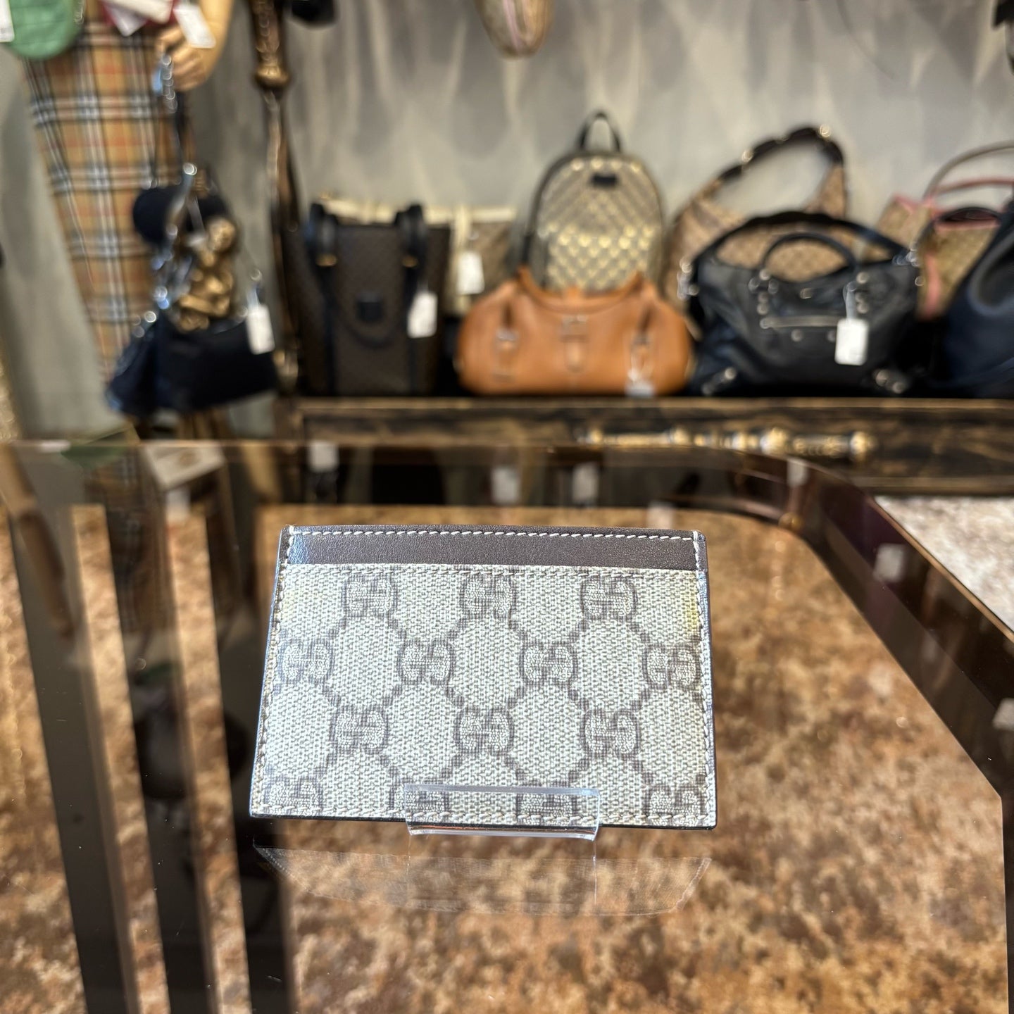 GUCCI Brown Monogram PVC Coated Canvas Card Case with Original Box Included