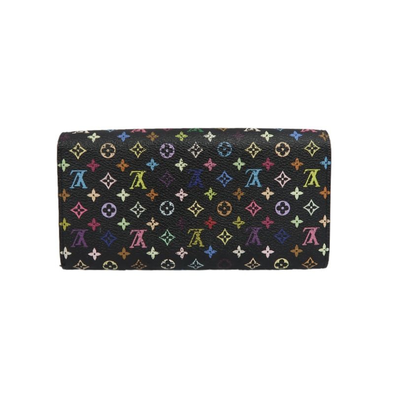 LOUIS VUITTON Multicolore Long Wallet, Black, with LY Initials, PVC-Coated Canvas