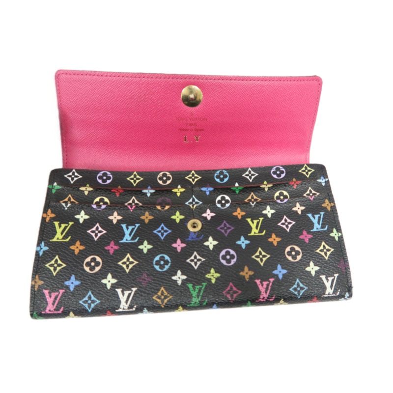 LOUIS VUITTON Multicolore Long Wallet, Black, with LY Initials, PVC-Coated Canvas