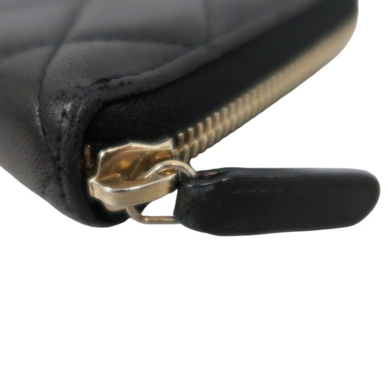 CHANEL Black Lambskin Quilted Long Wallet with Gold Hardware