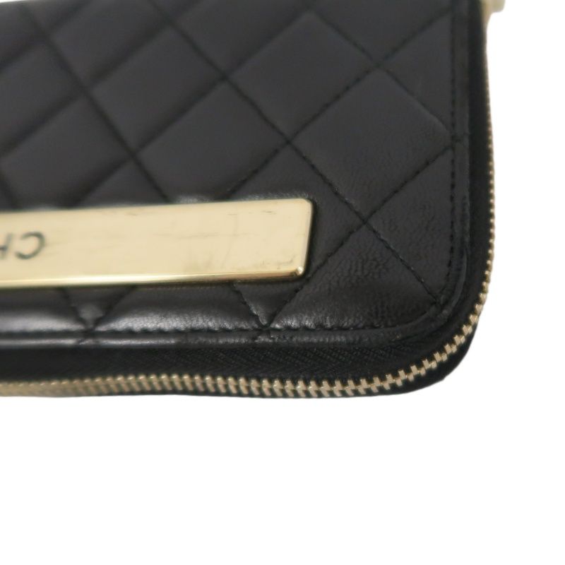 CHANEL Black Lambskin Quilted Long Wallet with Gold Hardware