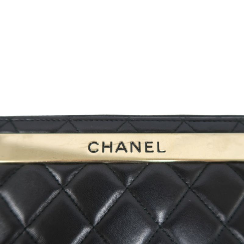 CHANEL Black Lambskin Quilted Long Wallet with Gold Hardware
