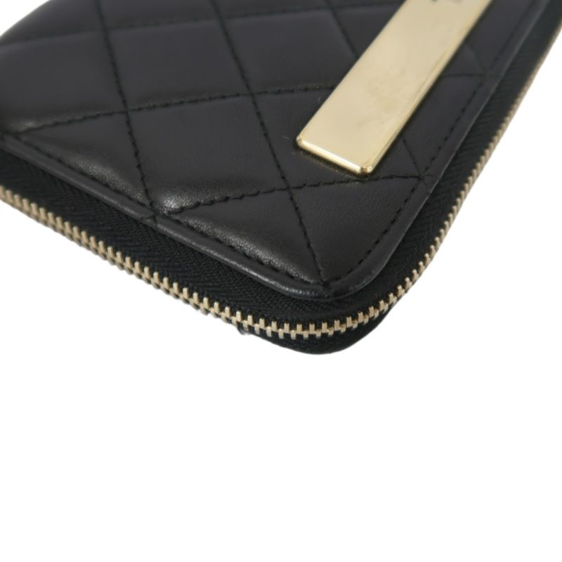 CHANEL Black Lambskin Quilted Long Wallet with Gold Hardware