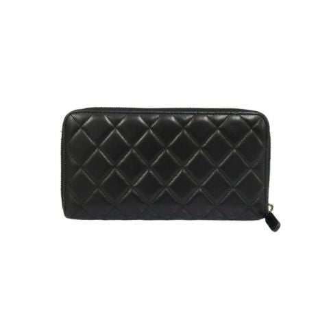 CHANEL Black Lambskin Quilted Long Wallet with Gold Hardware