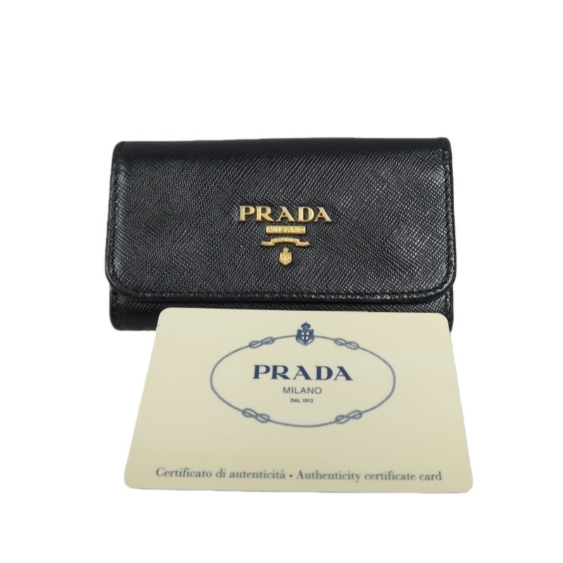PRADA Black PVC Key Case with Card Slot and Box