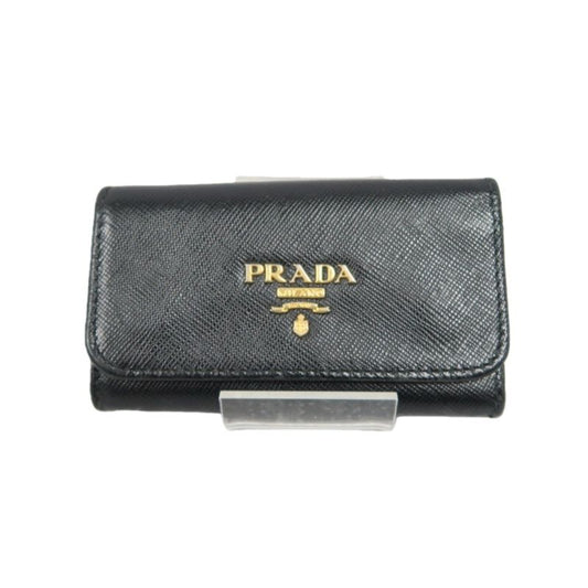 PRADA Black PVC Key Case with Card Slot and Box