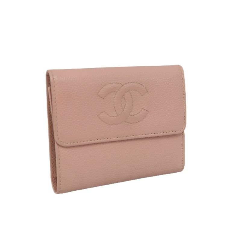 CHANEL Pink Bifold Wallet, Caviar Leather, with Original Box
