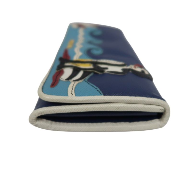 PRADA Women's Wallet, Hawaiian Line, Saffiano PVC, Blue, Includes Guarantee Card, Box & Tissue Paper