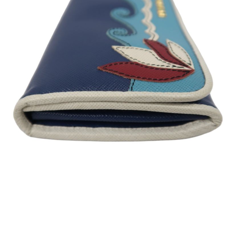 PRADA Women's Wallet, Hawaiian Line, Saffiano PVC, Blue, Includes Guarantee Card, Box & Tissue Paper