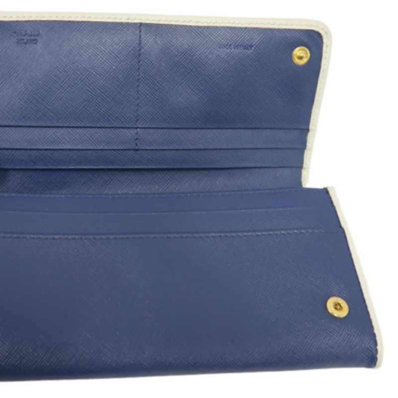 PRADA Women's Wallet, Hawaiian Line, Saffiano PVC, Blue, Includes Guarantee Card, Box & Tissue Paper