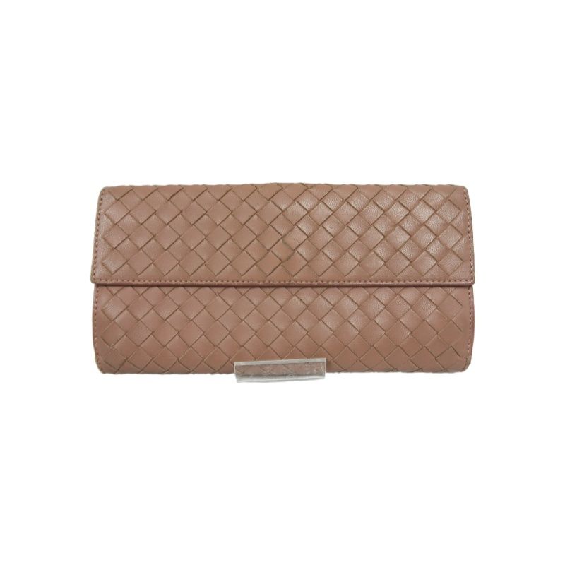 BOTTEGA VENETA Brown Long Wallet, Calf Leather, Intrecciato Weave