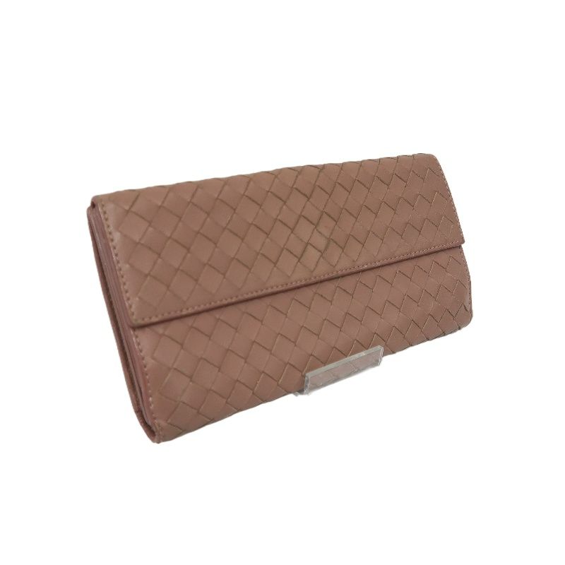 BOTTEGA VENETA Brown Long Wallet, Calf Leather, Intrecciato Weave
