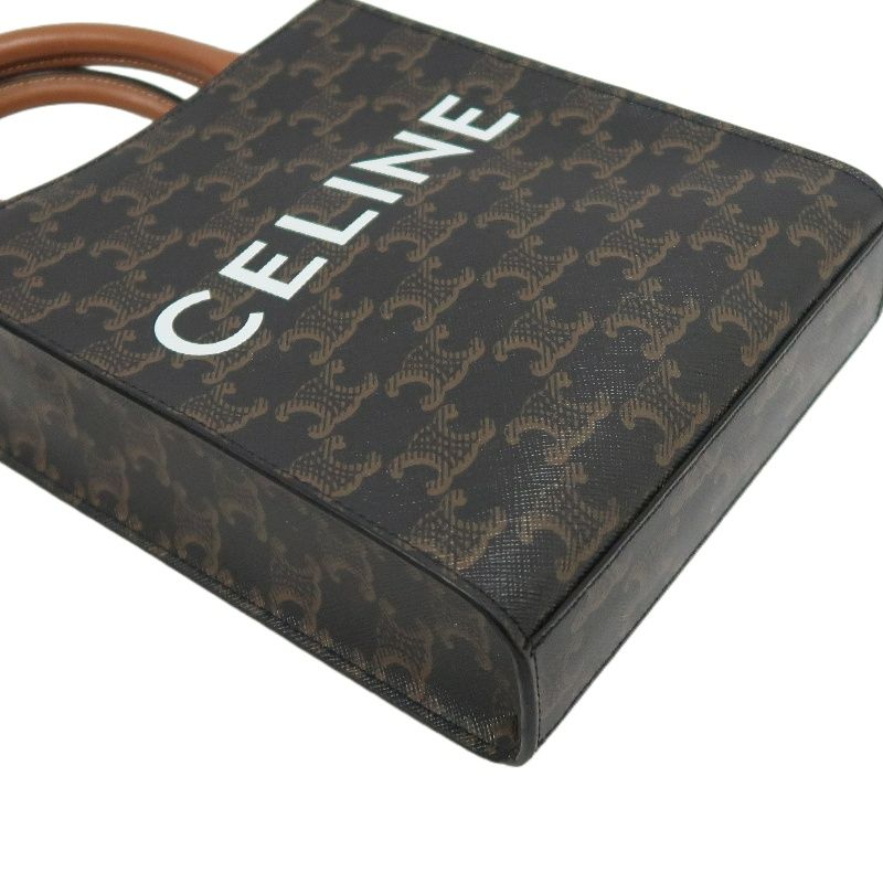 CELINE Mini Vertical Triomphe Handbag, Calfskin/Coated Canvas, Brown, Dust Bag Included