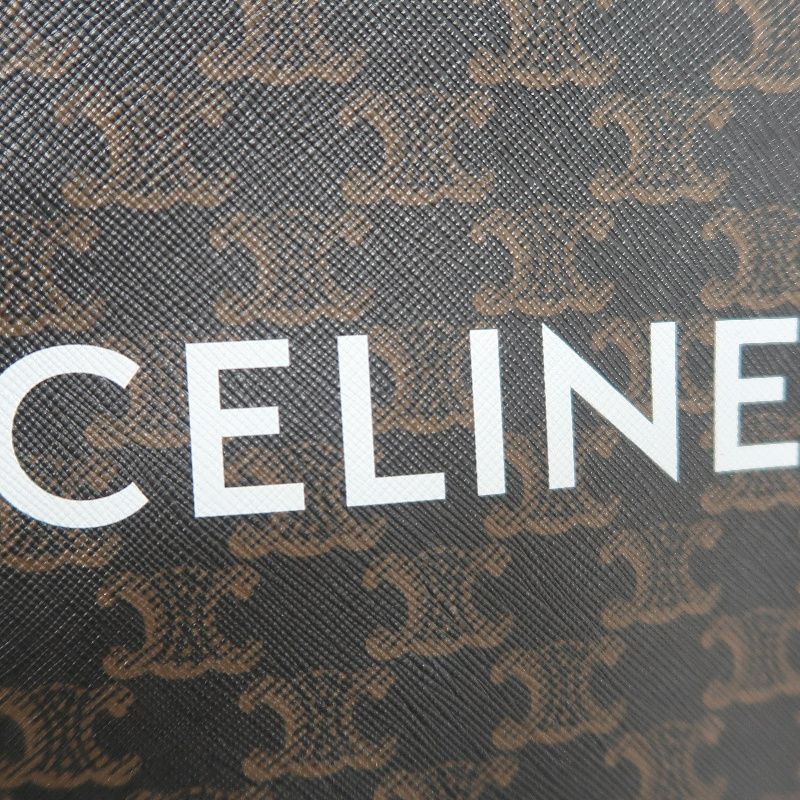 CELINE Mini Vertical Triomphe Handbag, Calfskin/Coated Canvas, Brown, Dust Bag Included