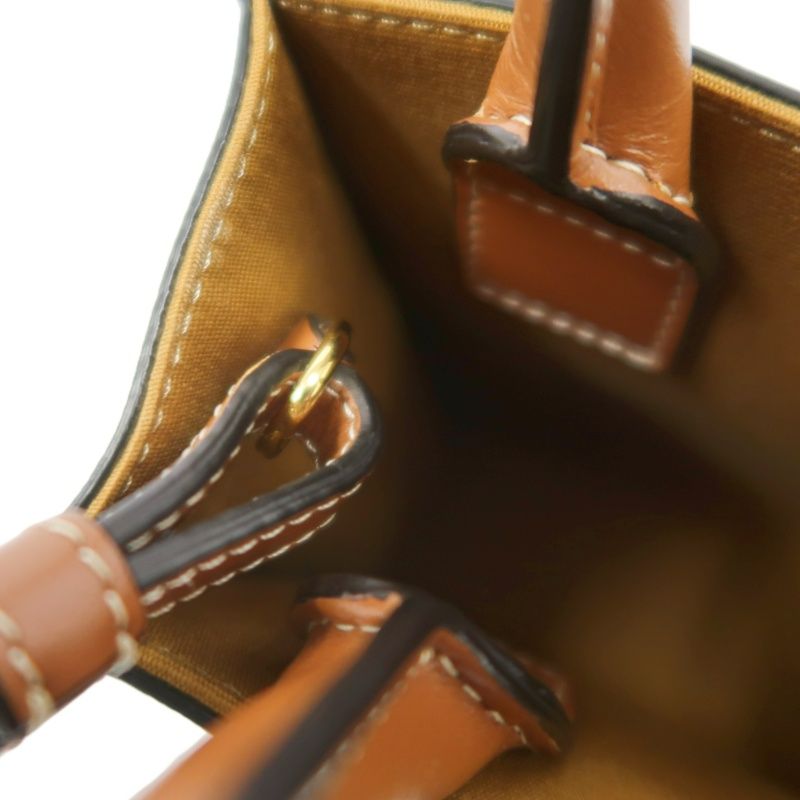 CELINE Mini Vertical Triomphe Handbag, Calfskin/Coated Canvas, Brown, Dust Bag Included