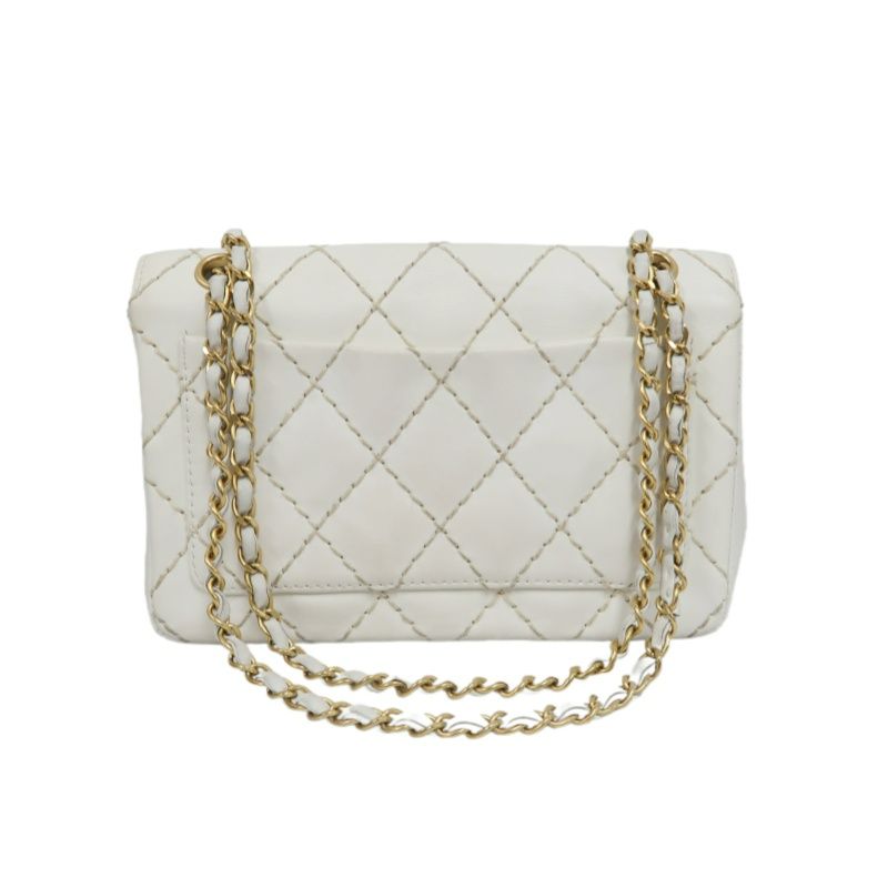 CHANEL Wild Stitch Matelassé Flap Crossbody Bag, Calfskin, White, Gold Hardware