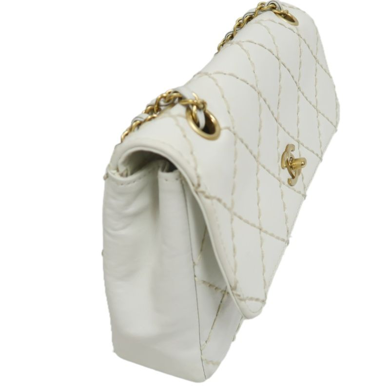 CHANEL Wild Stitch Matelassé Flap Crossbody Bag, Calfskin, White, Gold Hardware