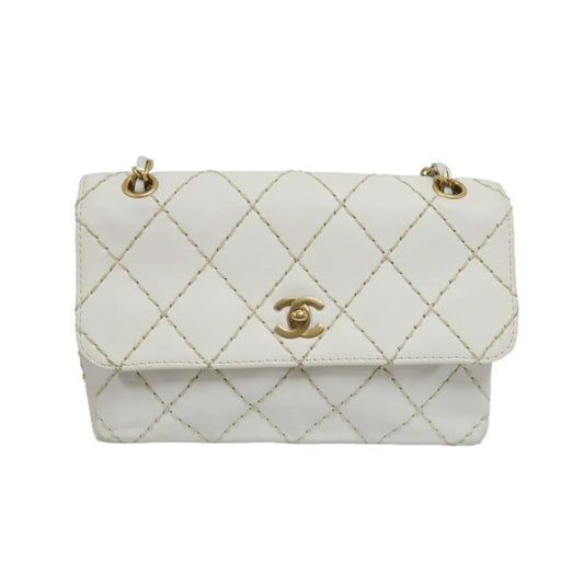 CHANEL Wild Stitch Matelassé Flap Crossbody Bag, Calfskin, White, Gold Hardware