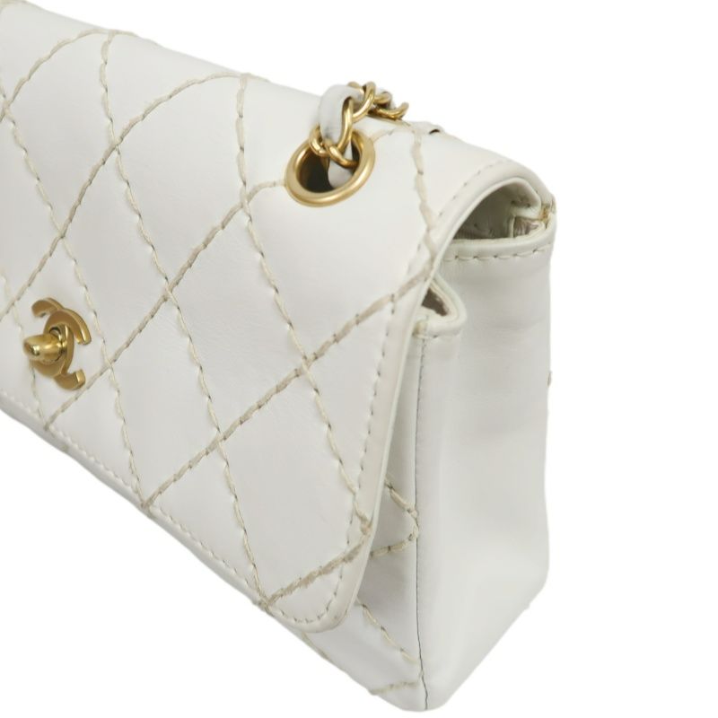 CHANEL Wild Stitch Matelassé Flap Crossbody Bag, Calfskin, White, Gold Hardware