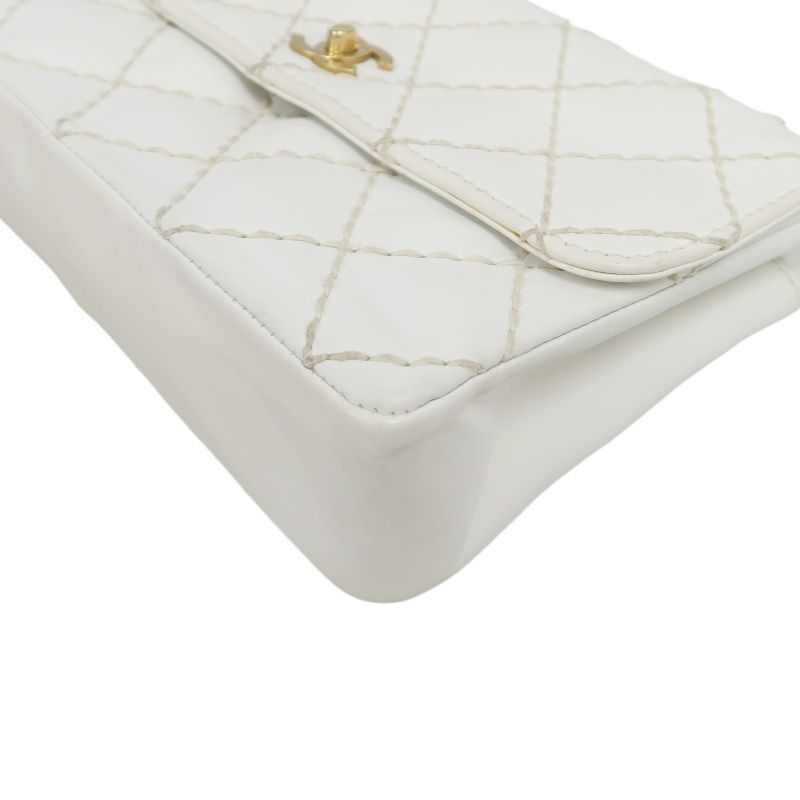 CHANEL Wild Stitch Matelassé Flap Crossbody Bag, Calfskin, White, Gold Hardware