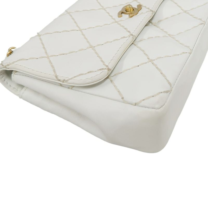 CHANEL Wild Stitch Matelassé Flap Crossbody Bag, Calfskin, White, Gold Hardware