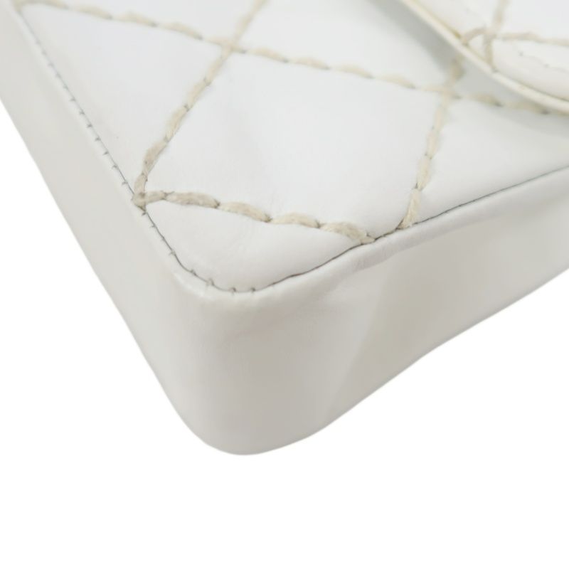CHANEL Wild Stitch Matelassé Flap Crossbody Bag, Calfskin, White, Gold Hardware