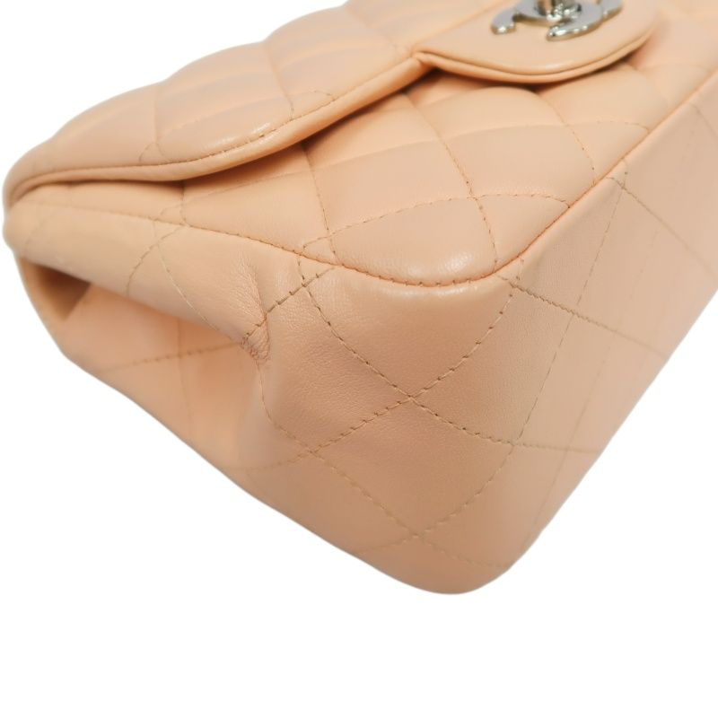 CHANEL Classic Flap Mini Matelassé Crossbody Bag, Lambskin, Beige, Silver Hardware, With Guarantee Card