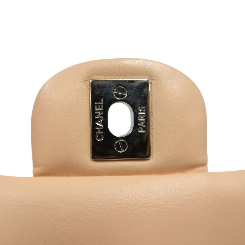 CHANEL Classic Flap Mini Matelassé Crossbody Bag, Lambskin, Beige, Silver Hardware, With Guarantee Card