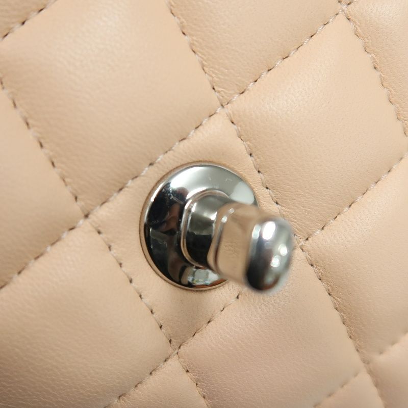 CHANEL Classic Flap Mini Matelassé Crossbody Bag, Lambskin, Beige, Silver Hardware, With Guarantee Card