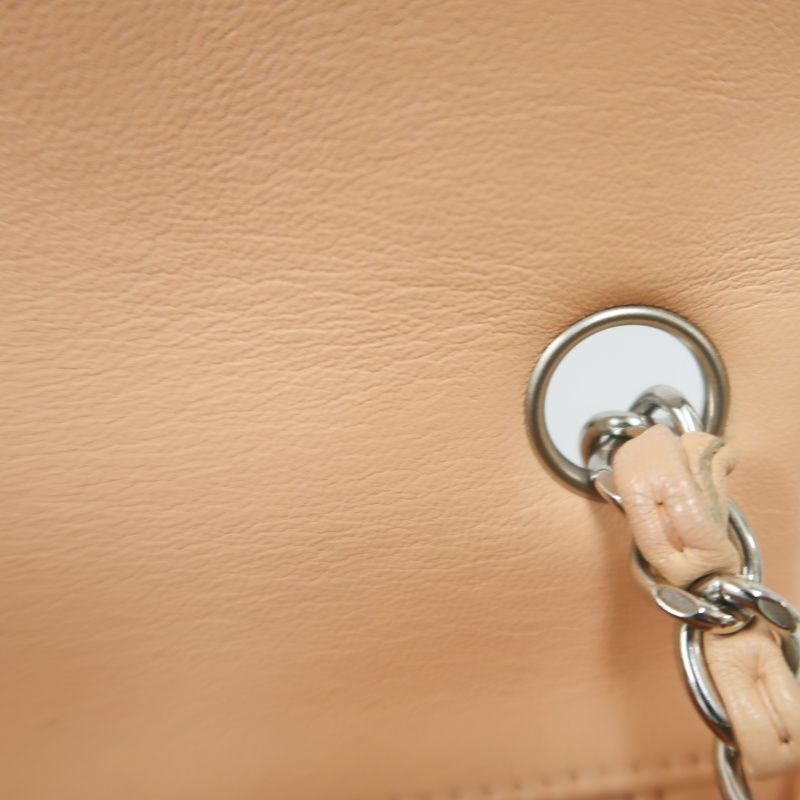 CHANEL Classic Flap Mini Matelassé Crossbody Bag, Lambskin, Beige, Silver Hardware, With Guarantee Card