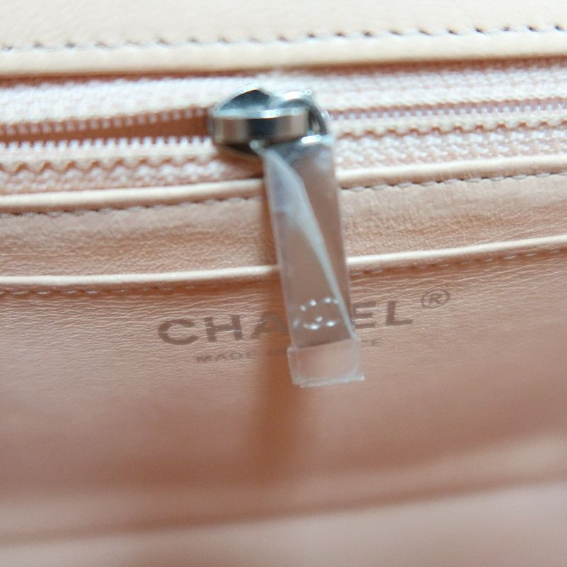 CHANEL Classic Flap Mini Matelassé Crossbody Bag, Lambskin, Beige, Silver Hardware, With Guarantee Card