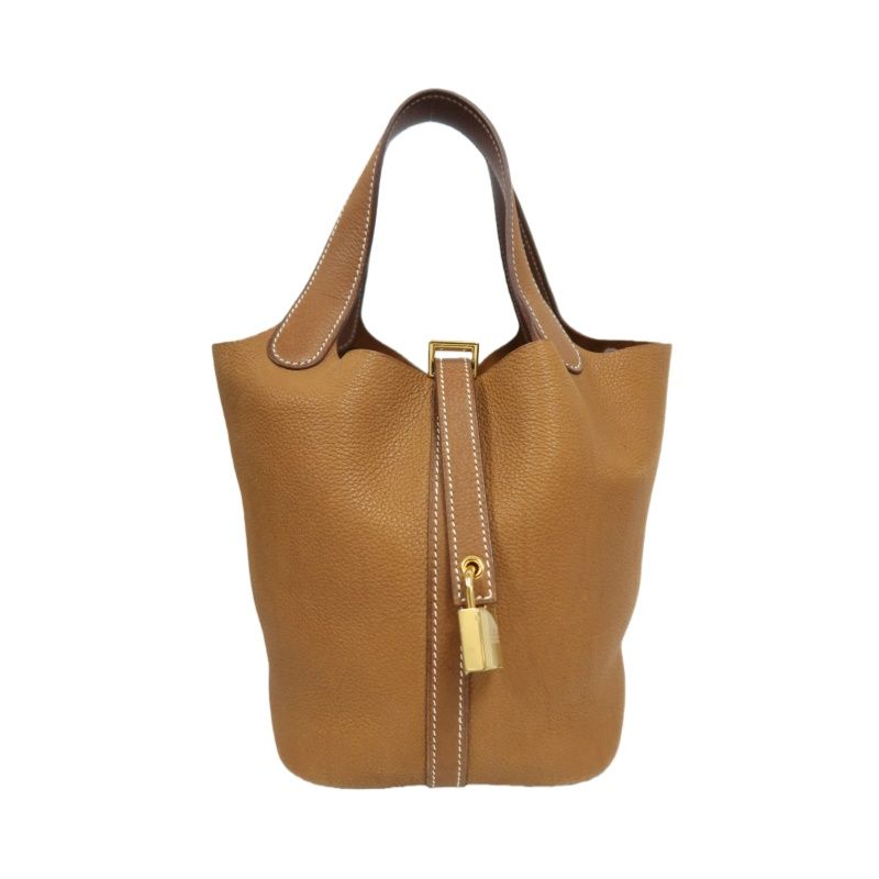 HERMES Picotin Handbag, Taurillon Clemence Calfskin, Brown, with Cadena & 2 Keys, Full Set with Box