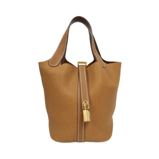 HERMES Picotin Handbag, Taurillon Clemence Calfskin, Brown, with Cadena & 2 Keys, Full Set with Box
