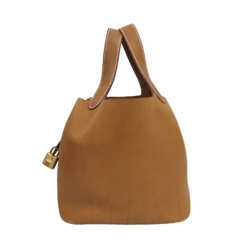 HERMES Picotin Handbag, Taurillon Clemence Calfskin, Brown, with Cadena & 2 Keys, Full Set with Box