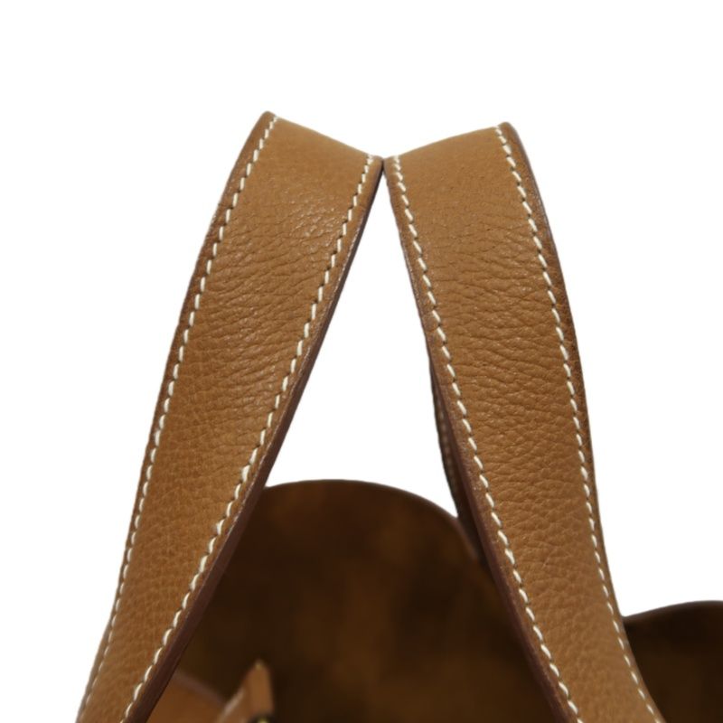 HERMES Picotin Handbag, Taurillon Clemence Calfskin, Brown, with Cadena & 2 Keys, Full Set with Box