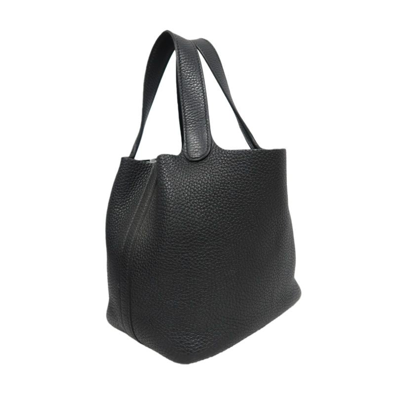 HERMES Picotin Handbag, Taurillon Clemence Leather, Black with Silver-Tone Hardware, Clochette & Dust Bag Included