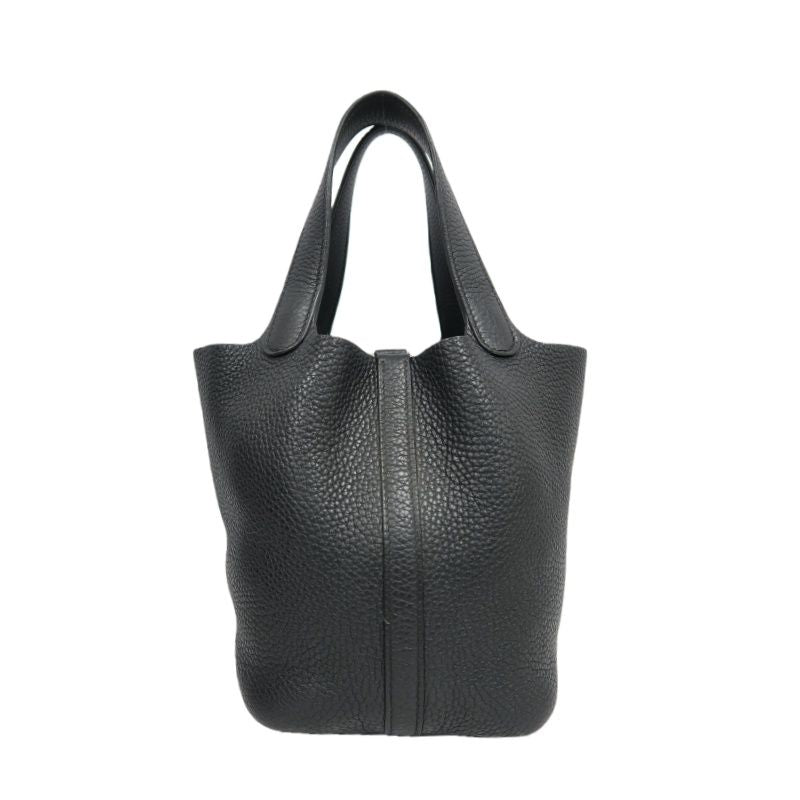 HERMES Picotin Handbag, Taurillon Clemence Leather, Black with Silver-Tone Hardware, Clochette & Dust Bag Included