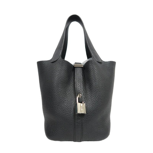 HERMES Picotin Handbag, Taurillon Clemence Leather, Black with Silver-Tone Hardware, Clochette & Dust Bag Included