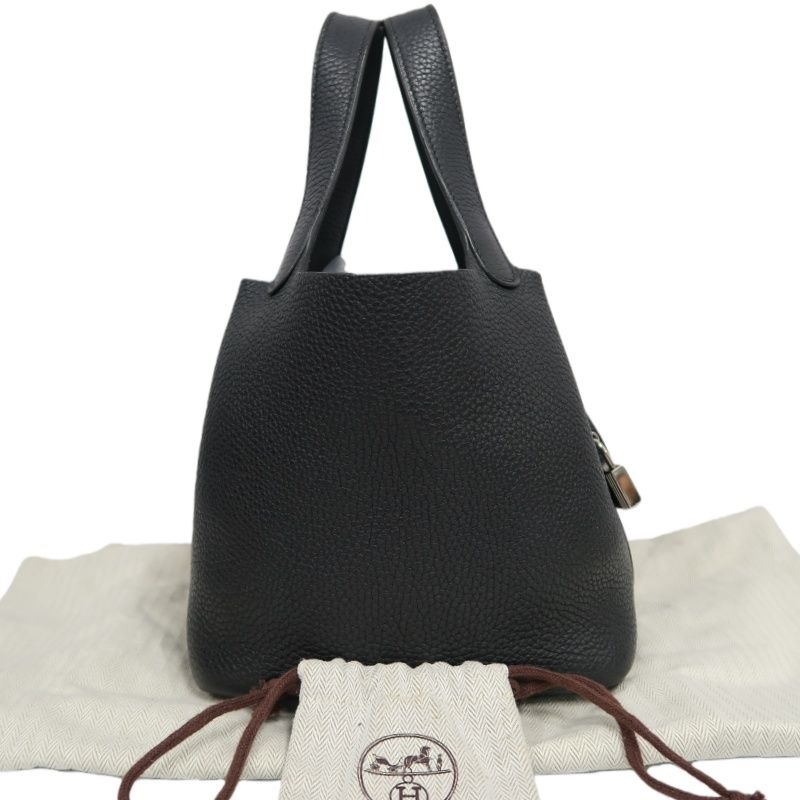 HERMES Picotin Handbag, Taurillon Clemence Leather, Black with Silver-Tone Hardware, Clochette & Dust Bag Included