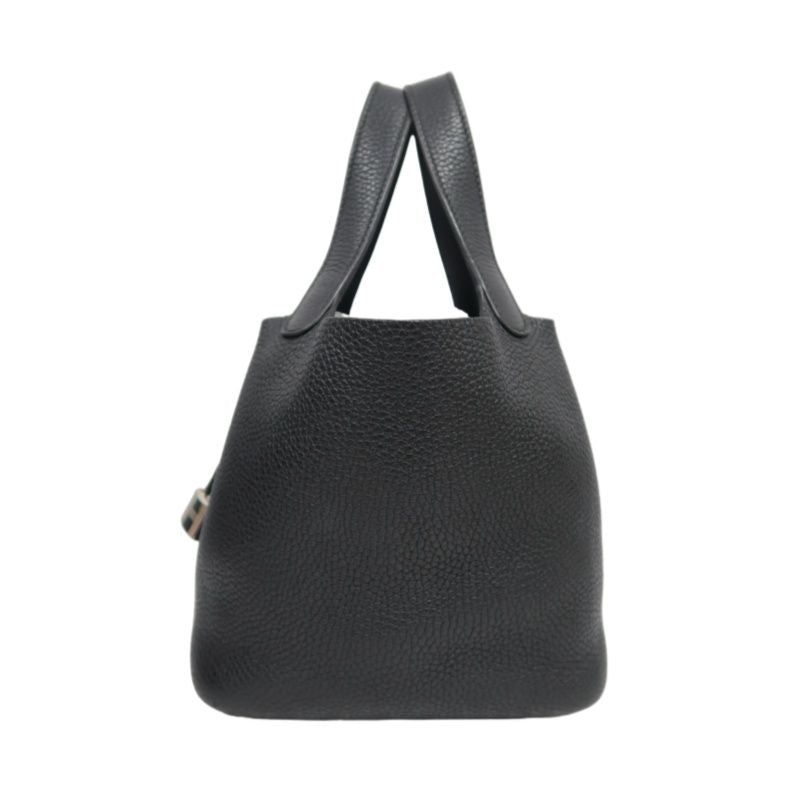 HERMES Picotin Handbag, Taurillon Clemence Leather, Black with Silver-Tone Hardware, Clochette & Dust Bag Included