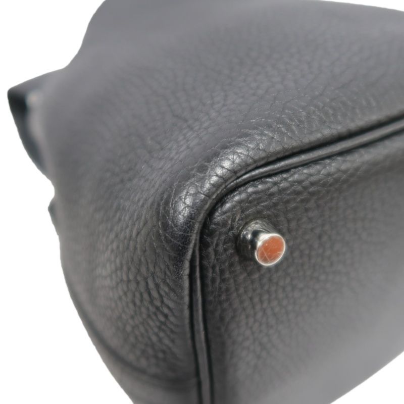 HERMES Picotin Handbag, Taurillon Clemence Leather, Black with Silver-Tone Hardware, Clochette & Dust Bag Included