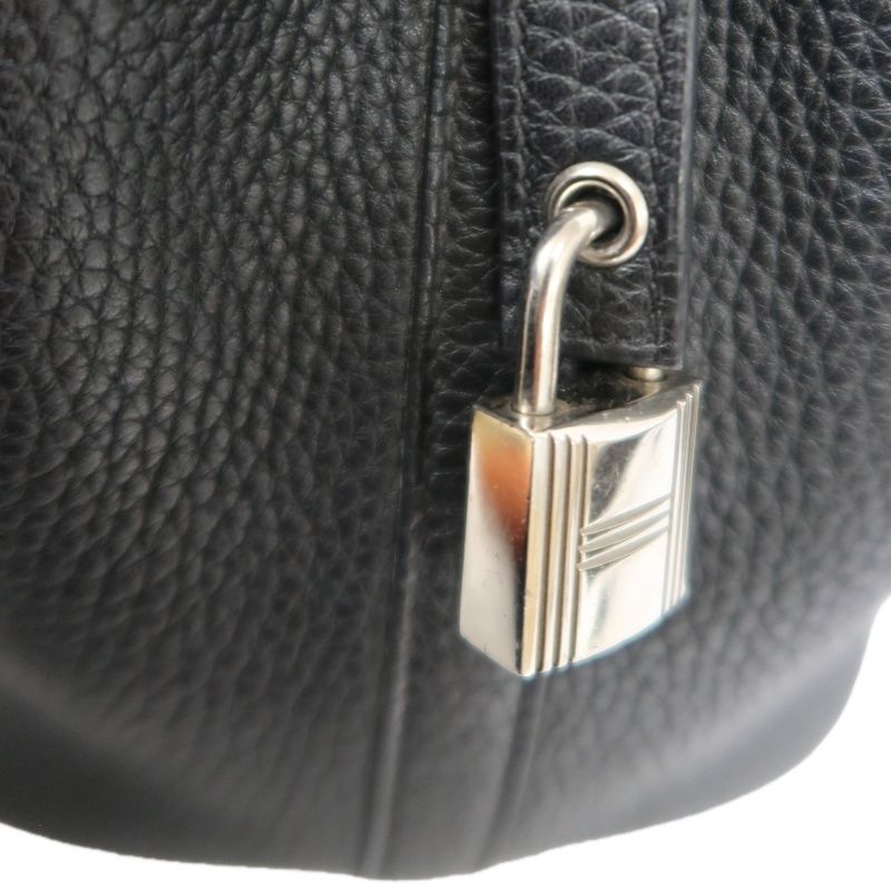 HERMES Picotin Handbag, Taurillon Clemence Leather, Black with Silver-Tone Hardware, Clochette & Dust Bag Included