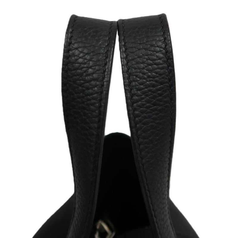 HERMES Picotin Handbag, Taurillon Clemence Leather, Black with Silver-Tone Hardware, Clochette & Dust Bag Included