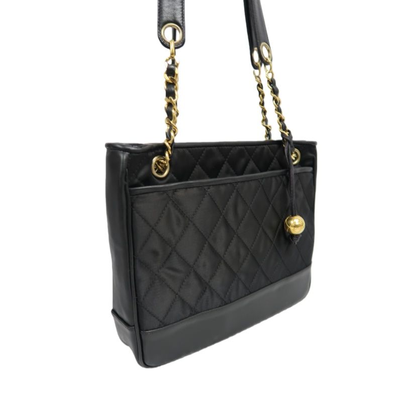CHANEL Matelassé Shoulder Bag, Nylon, Black, Gold Hardware
