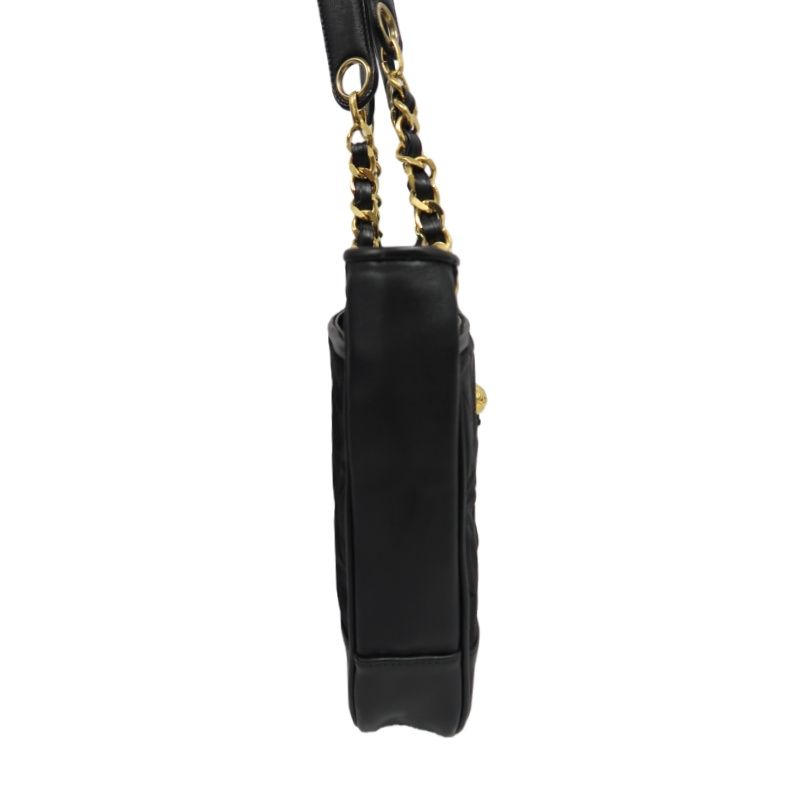 CHANEL Matelassé Shoulder Bag, Nylon, Black, Gold Hardware