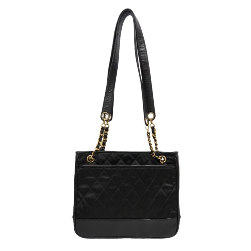 CHANEL Matelassé Shoulder Bag, Nylon, Black, Gold Hardware