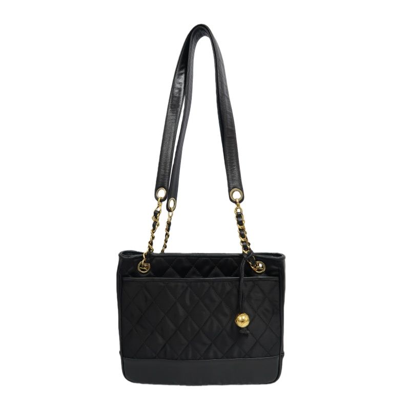 CHANEL Matelassé Shoulder Bag, Nylon, Black, Gold Hardware