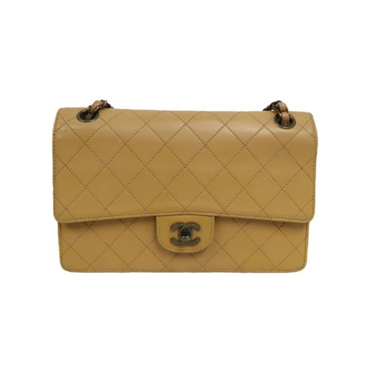 CHANEL Classic Flap Matelassé Shoulder Bag, Lambskin, Beige, With Guarantee Card